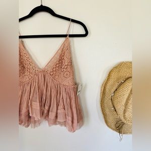 Free People NWT Carrie Top in Silver Pink Size Large
